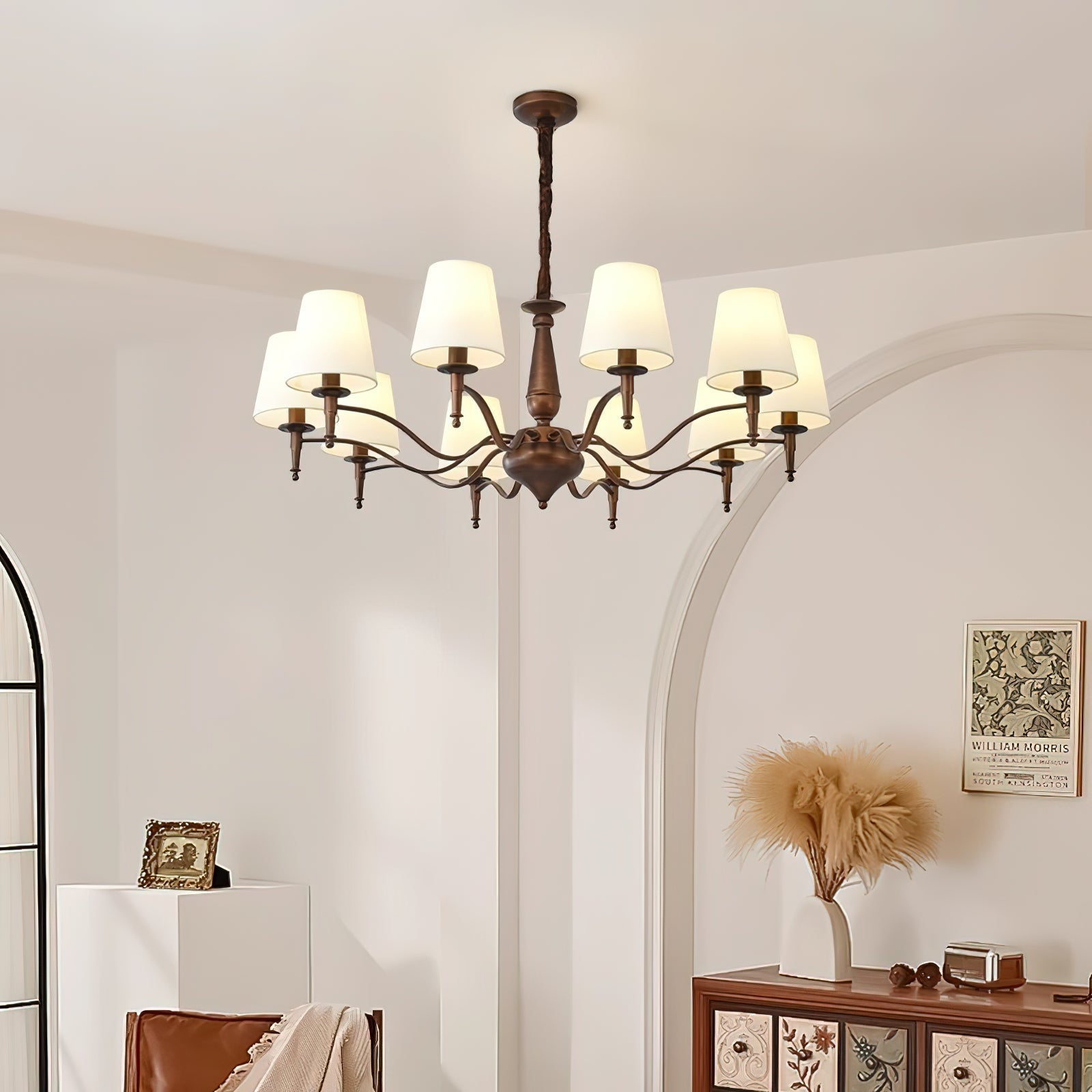 Freyza | Zosolia Vintage Brass Brass Fabric Chandelier – Vintage Dining Room Living Room
