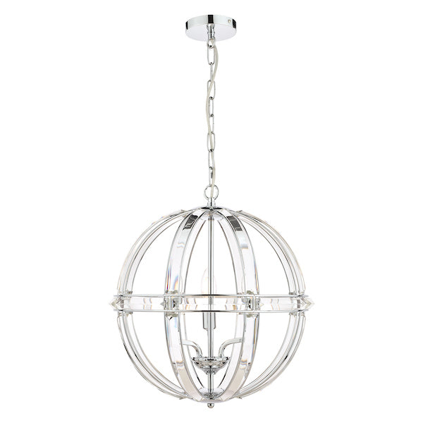 Freyza - Laura Ashley Aidan Glass & Polished Chrome 3 Light Globe Chandelier