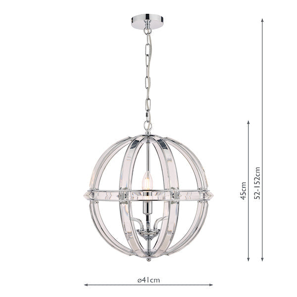 Freyza - Laura Ashley Aidan Glass & Polished Chrome 3 Light Globe Chandelier