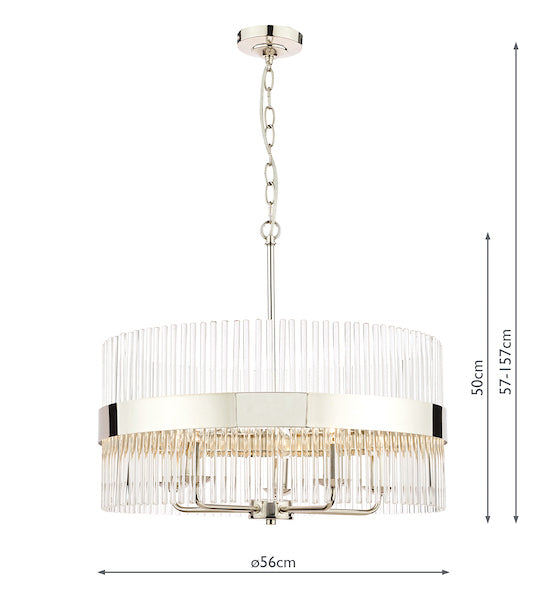 Freyza - Laura Ashley Alexa 5 Light Pendant Polished Nickel & Glass Rods