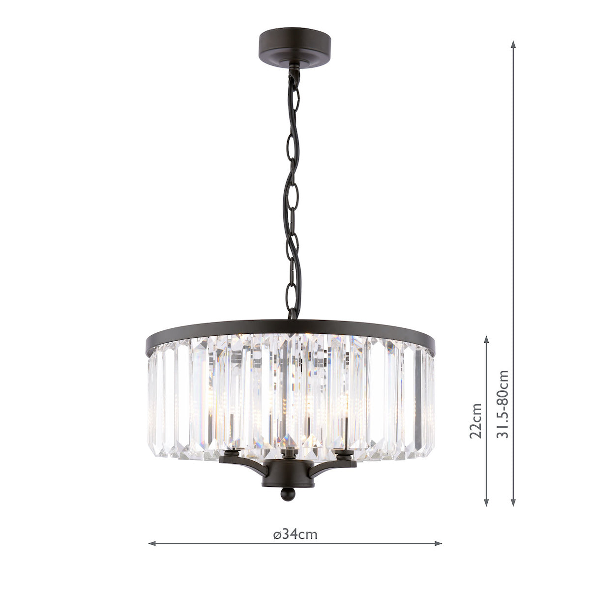 Freyza - Laura Ashley Elkwood 3 Light Pendant Crystal and Black