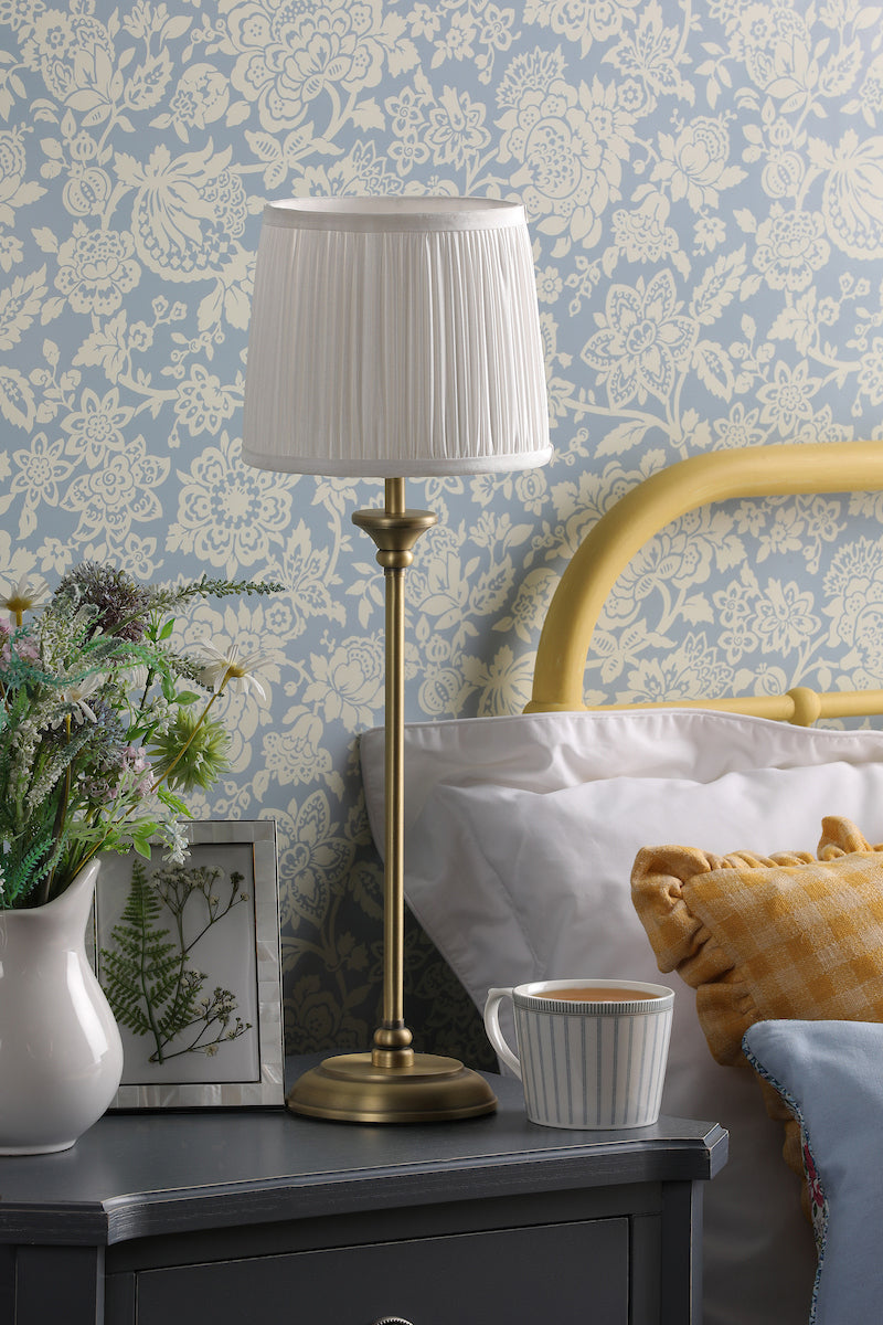 HemsleyLamp | Elegant Antique Brass Table Lamp with Ivory Silk Shade 2