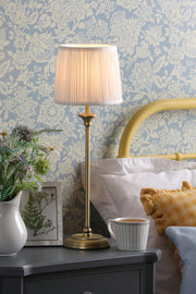 HemsleyLamp | Elegant Antique Brass Table Lamp with Ivory Silk Shade 1