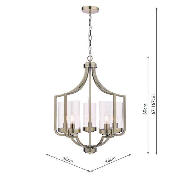 Freyza - Lustre Laura Ashley Joseph à 5 lumières en laiton vieilli