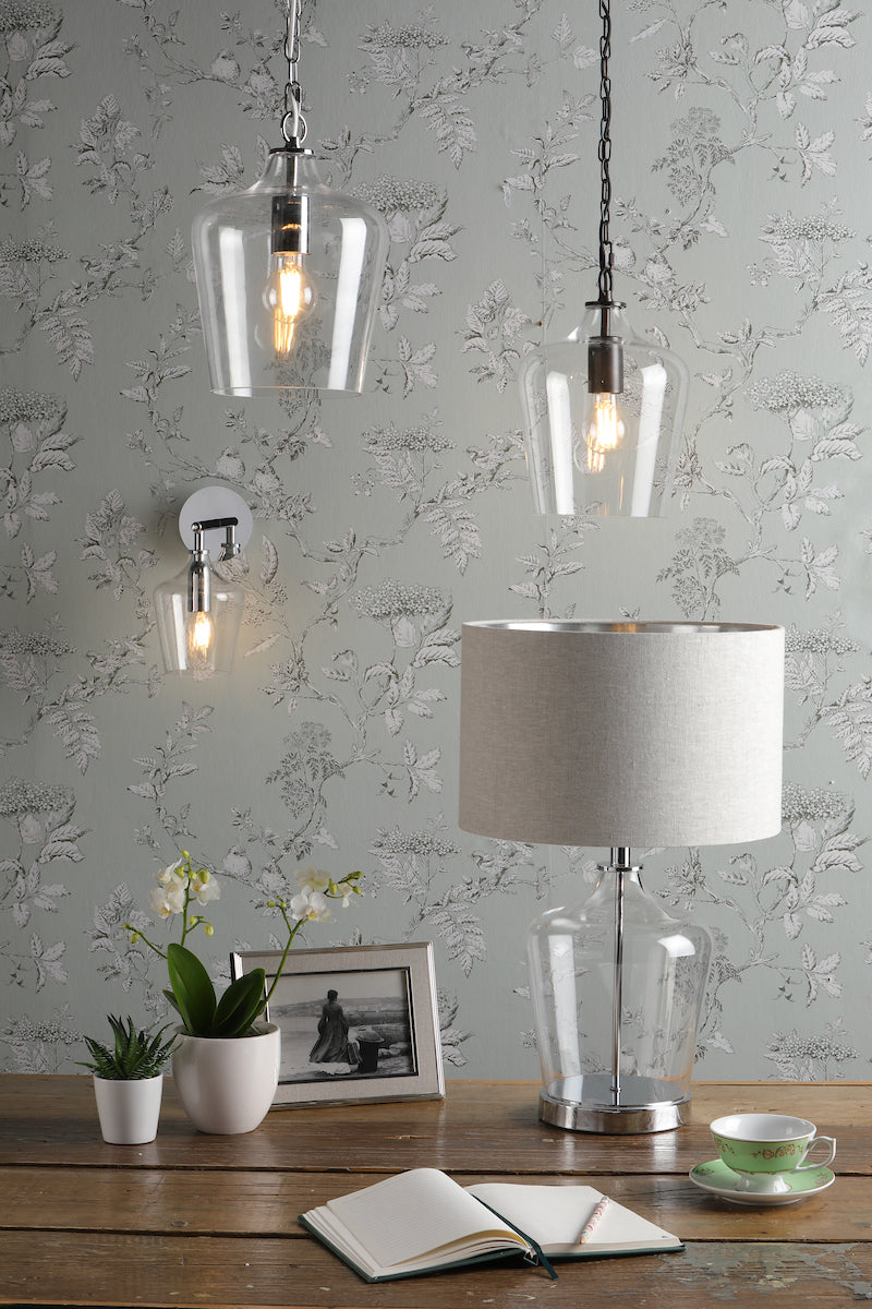 Freyza – Laura Ashley Ockley-Pendelleuchte, poliertes Chrom und Glas