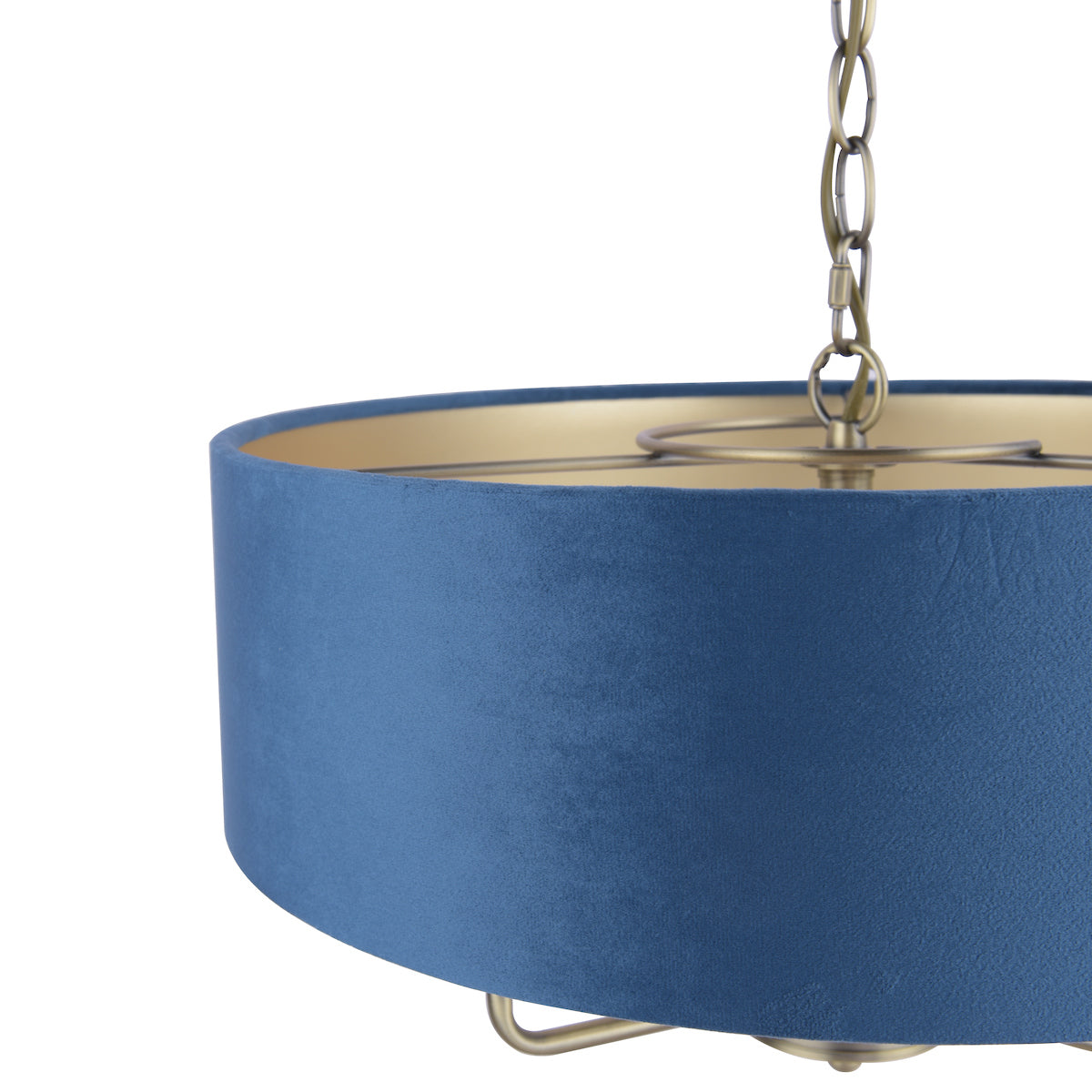 Freyza – Laura Ashley Sorrento 3-flammige Pendelleuchte, Antikmessing und blauer Samt