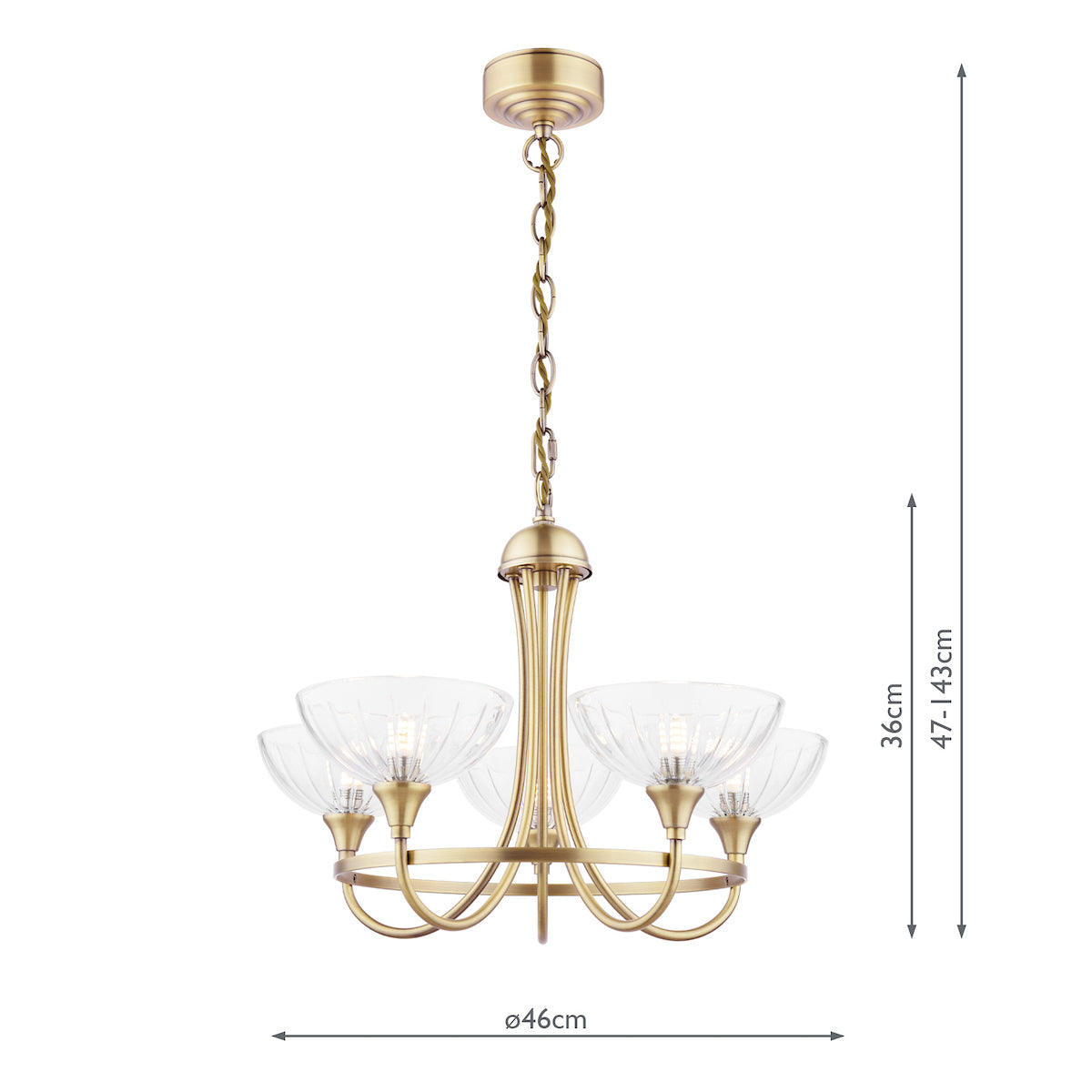 Freyza - Laura Ashley Wellham 5 Light Armed Pendant Antique Brass
