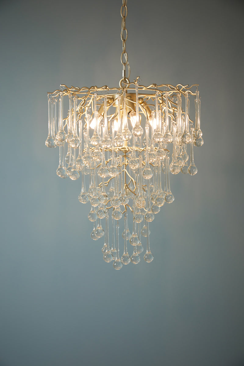 Freyza - Suspension Laura Ashley Willow à 4 lumières, champagne satiné et cristal