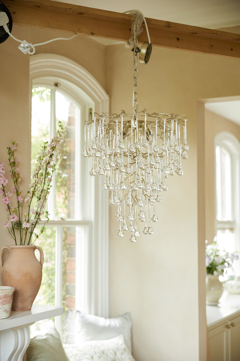 Freyza - Suspension Laura Ashley Willow à 4 lumières, champagne satiné et cristal