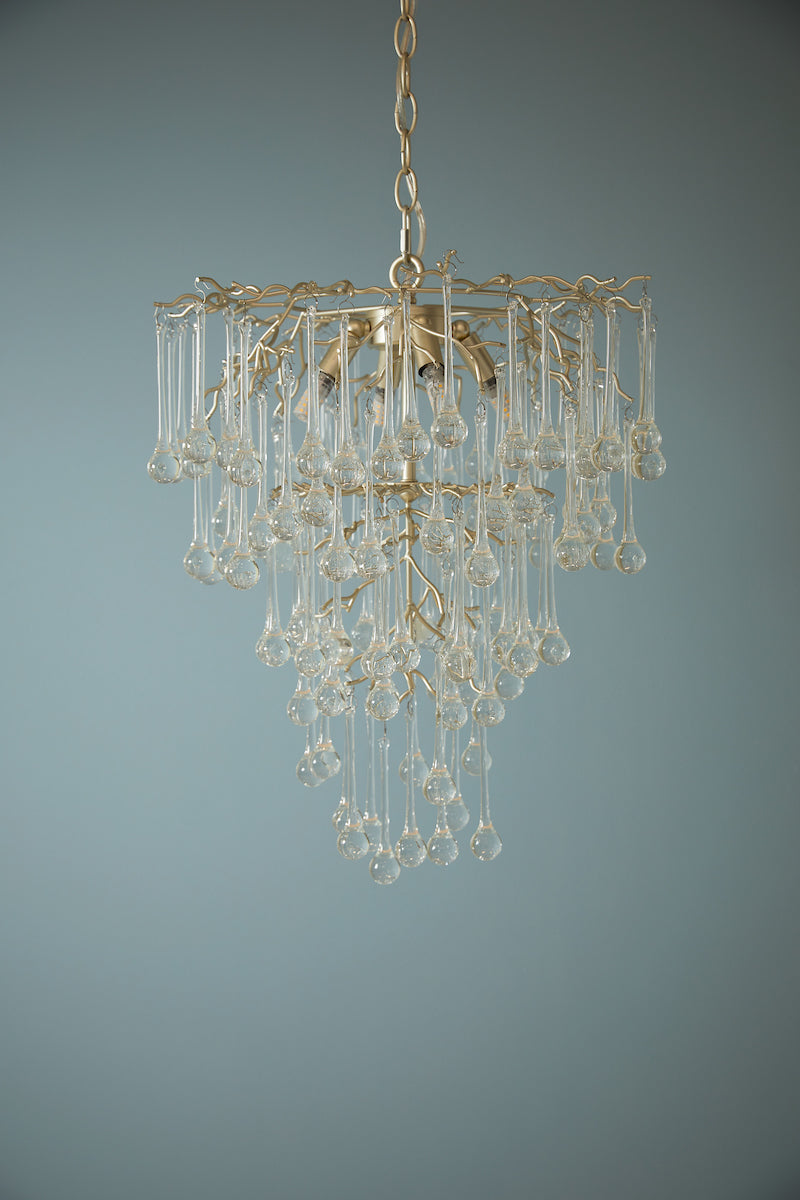 Freyza - Suspension Laura Ashley Willow à 4 lumières, champagne satiné et cristal