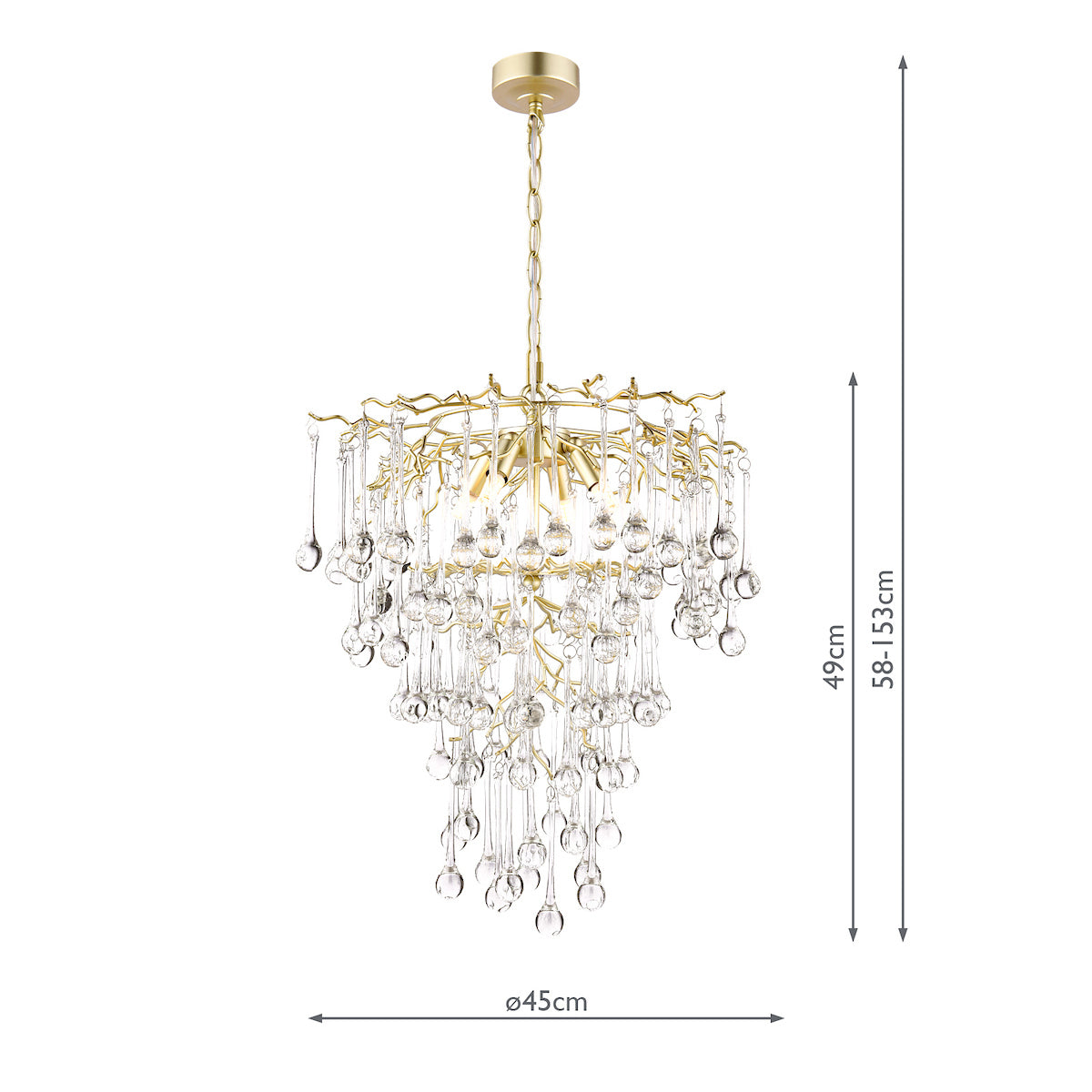 Freyza - Suspension Laura Ashley Willow à 4 lumières, champagne satiné et cristal