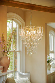 Freyza - Suspension Laura Ashley Willow à 4 lumières, champagne satiné et cristal
