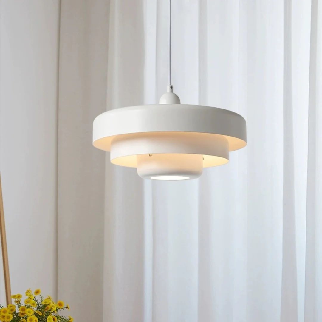 Layered Hanging Lamp | Geometric Pendant Light with Adjustable Suspension | Modern Kitchen Lighting for Stylish Interiors 11