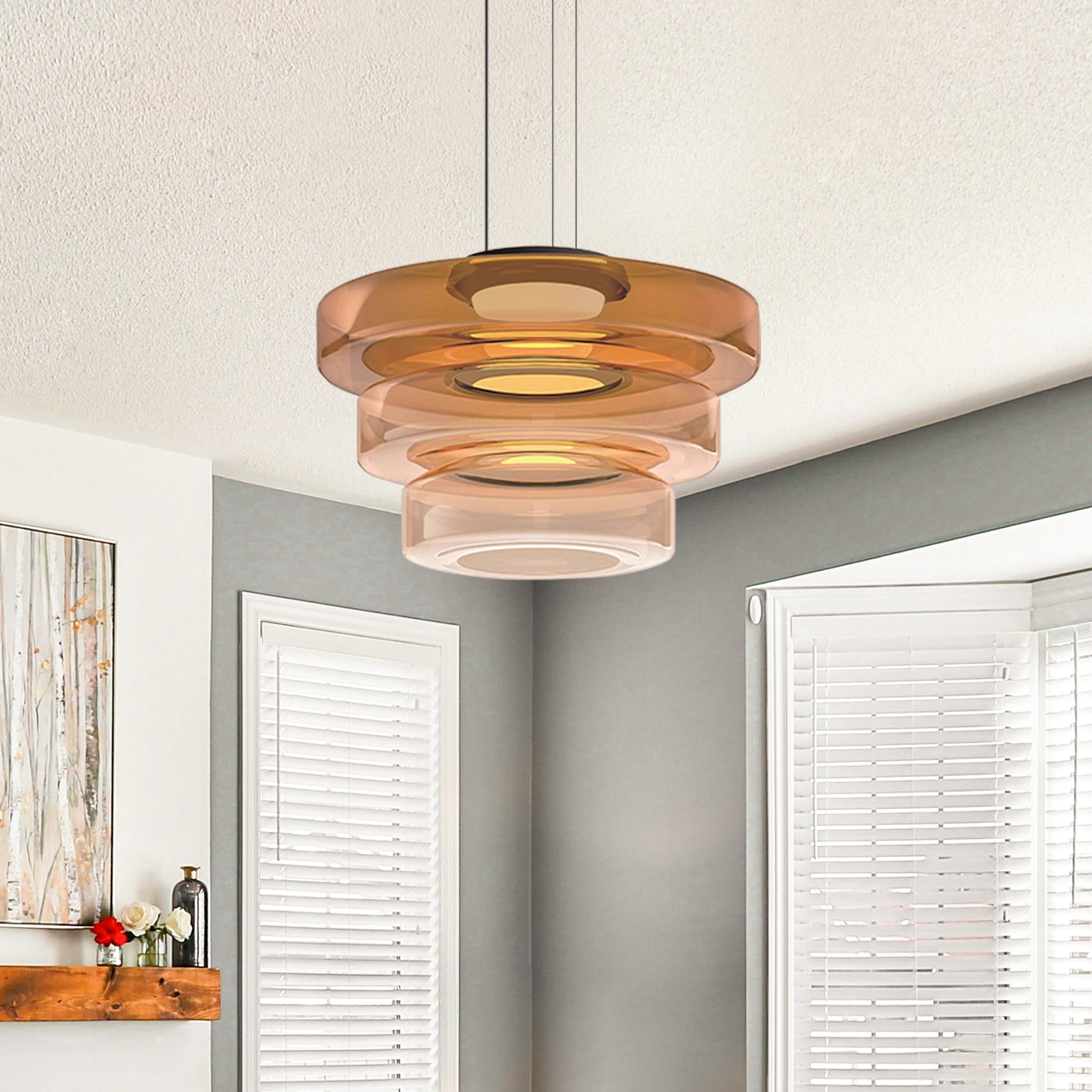 Layered Hanging Lamp | Modern Glass Pendant Light with Warm Tones | Unique Design for Cozy Atmosphere 2