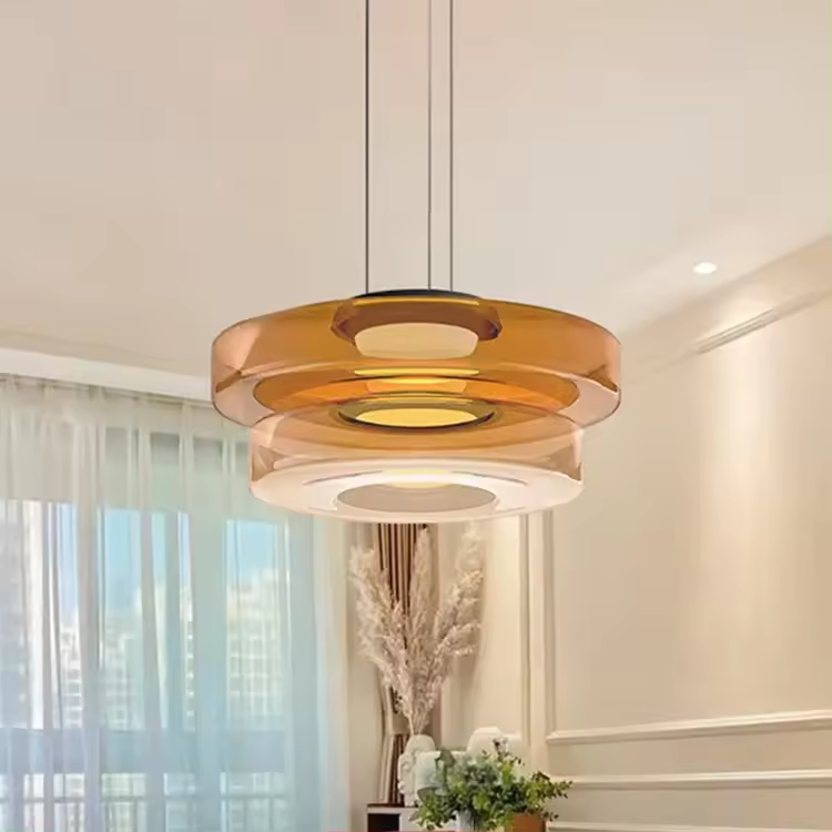 Layered Hanging Lamp | Modern Glass Pendant Light with Warm Tones | Unique Design for Cozy Atmosphere 4