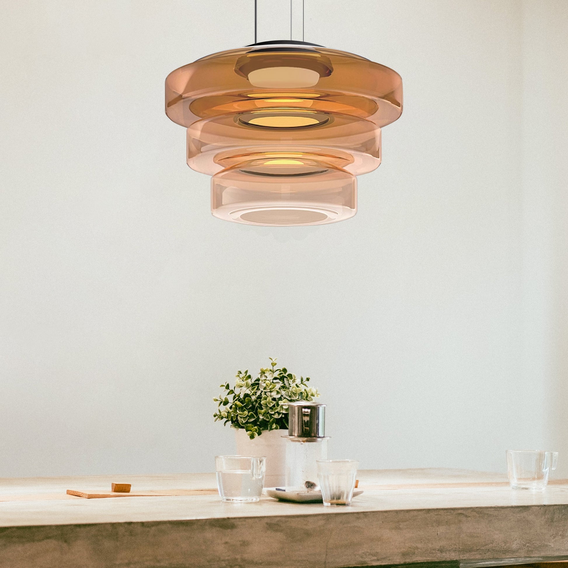 Layered Hanging Lamp | Modern Glass Pendant Light with Warm Tones | Unique Design for Cozy Atmosphere 6