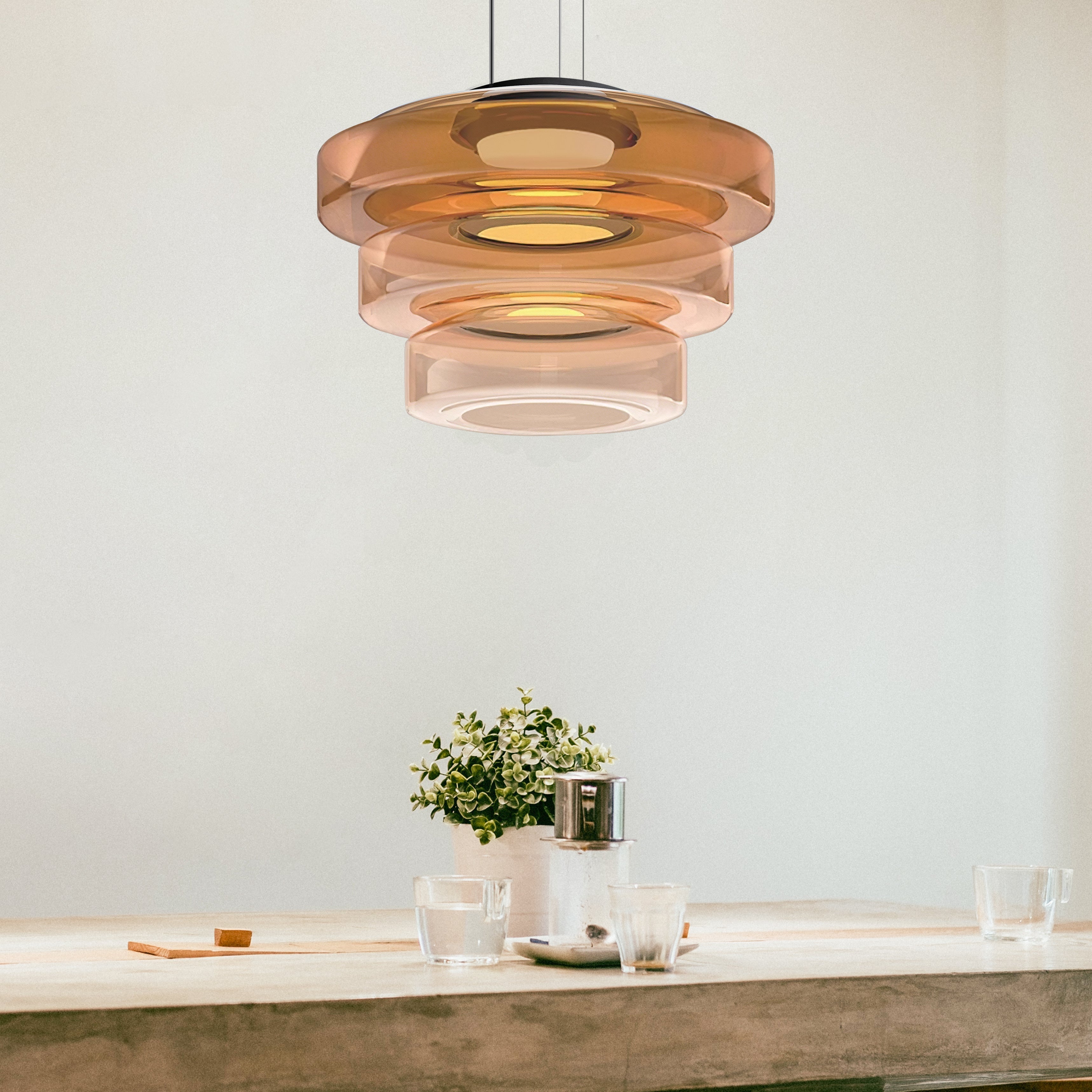 Layered Hanging Lamp | Modern Glass Pendant Light with Warm Tones | Unique Design for Cozy Atmosphere 6