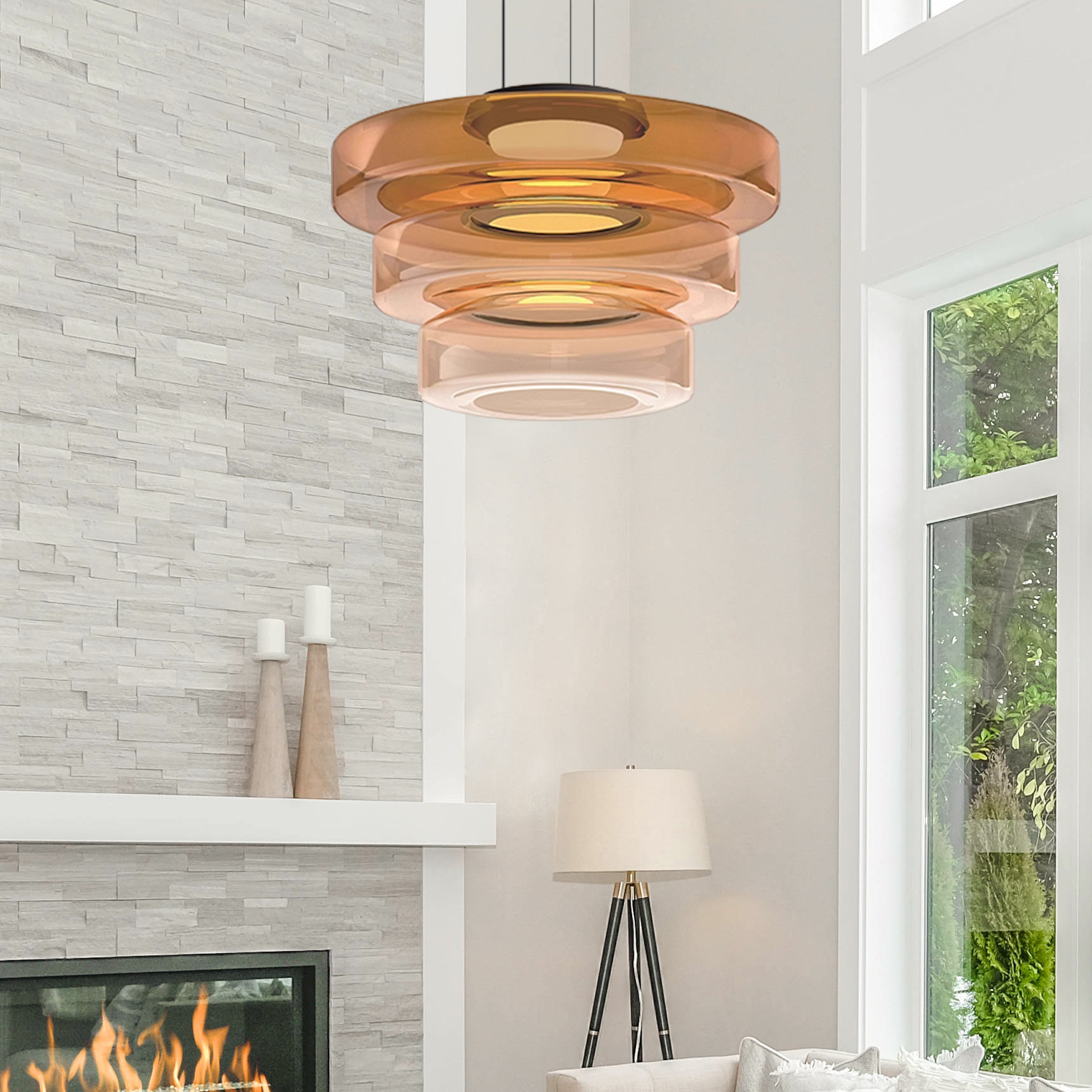 Layered Hanging Lamp | Modern Glass Pendant Light with Warm Tones | Unique Design for Cozy Atmosphere 7