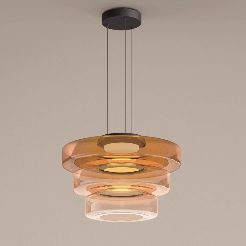 Layered Hanging Lamp | Modern Glass Pendant Light with Warm Tones | Unique Design for Cozy Atmosphere 8