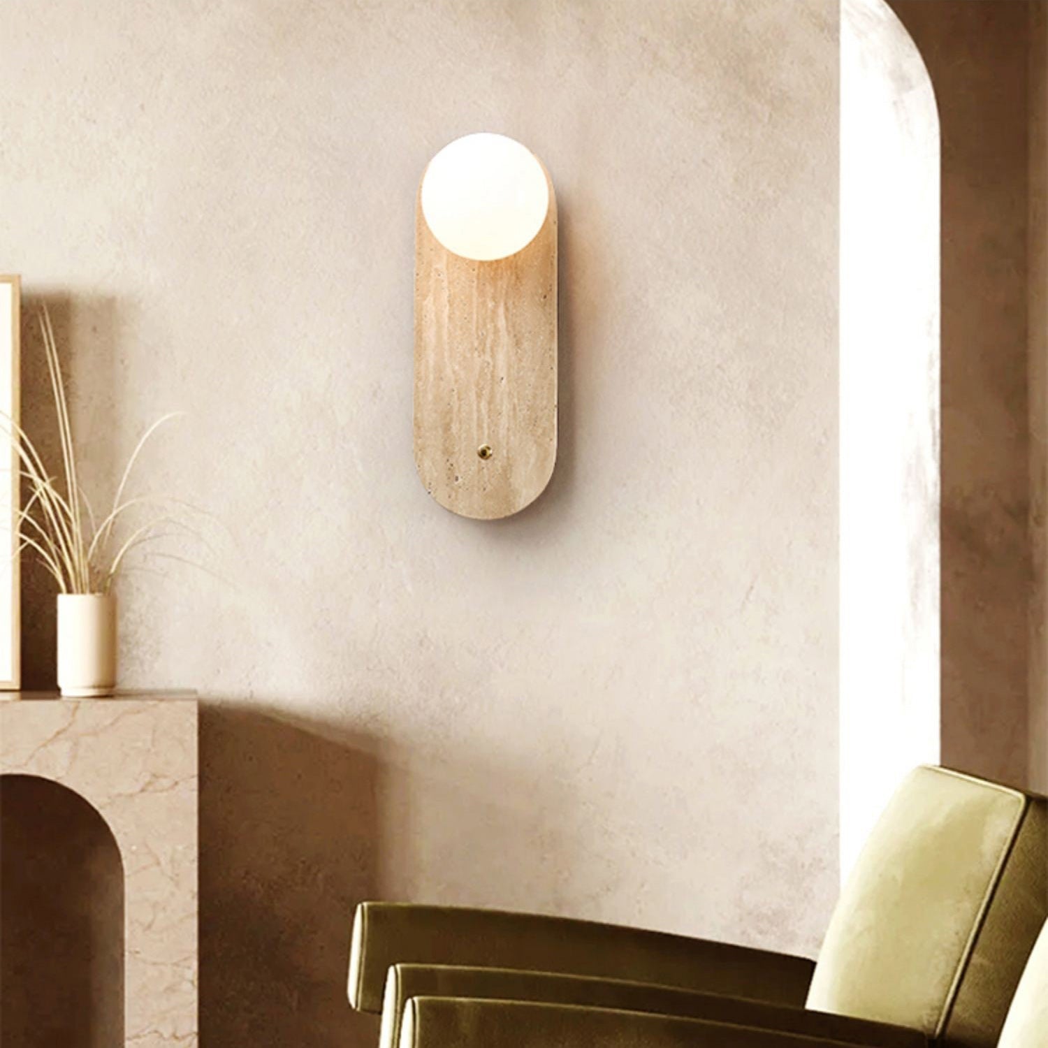 Freyza | Zeshaen Travertine Glass Glass Wall Light – Bedroom Hallway