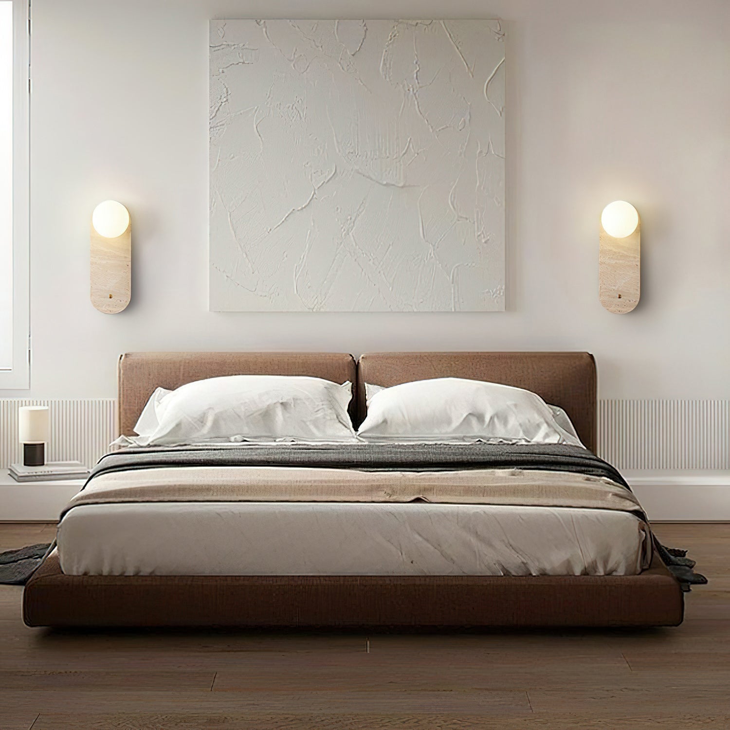 Freyza | Zeshaen Travertine Glass Glass Wall Light – Bedroom Hallway