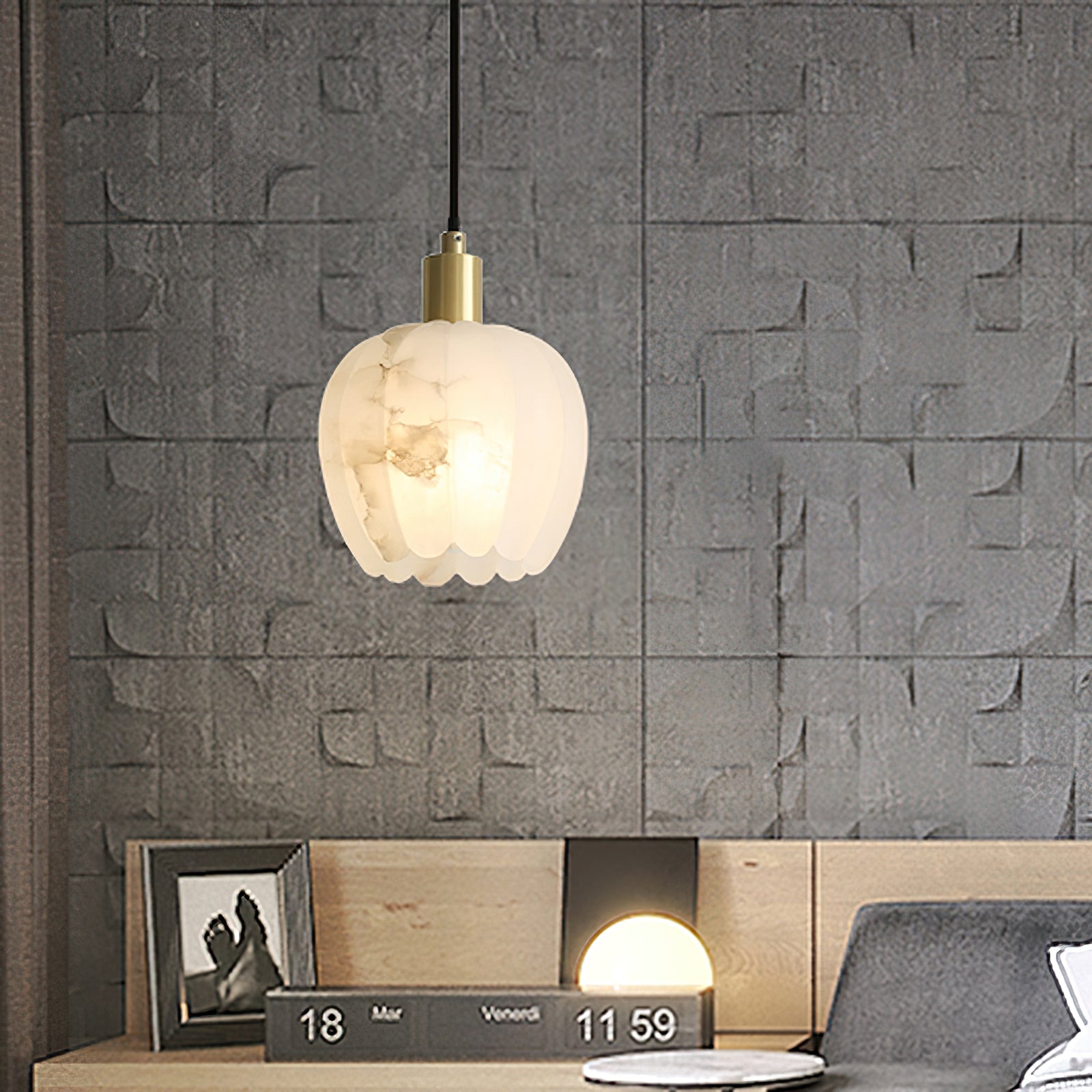 Freyza | Olraeos Brass Alabaster Brass Pendant Light – Kitchen Dining Room