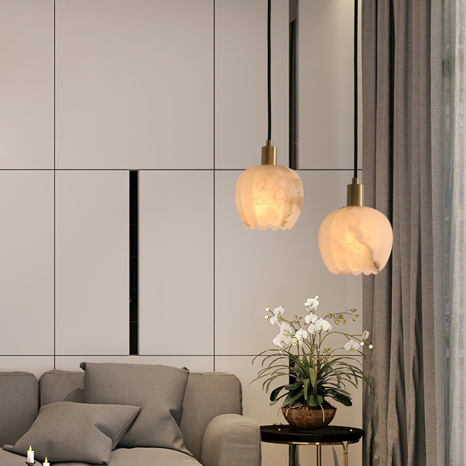 Freyza | Olraeos Brass Alabaster Brass Pendant Light – Kitchen Dining Room