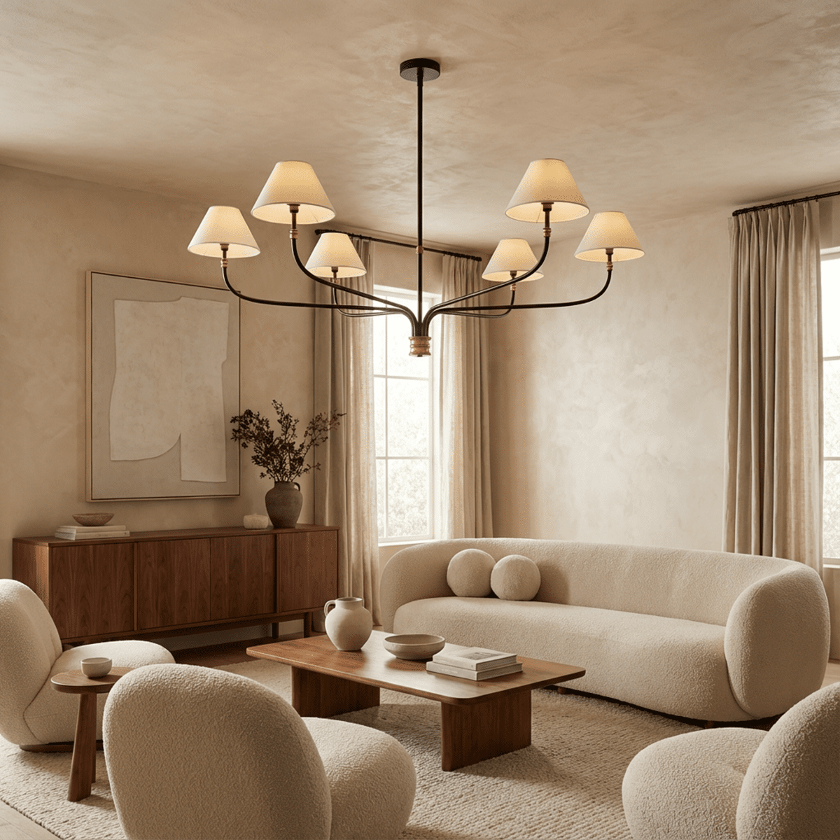 Freyza - Elegant Modern Iron Chandelier with Soft Cloth Shades