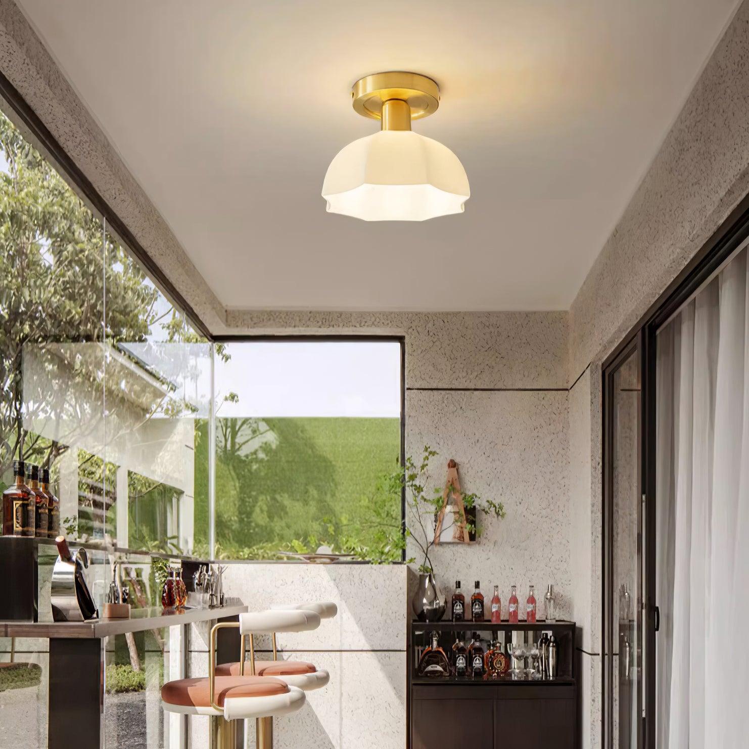 Freyza | Plafonnier encastré Avelin en verre et laiton avec base en laiton – chambre, couloir, cuisine