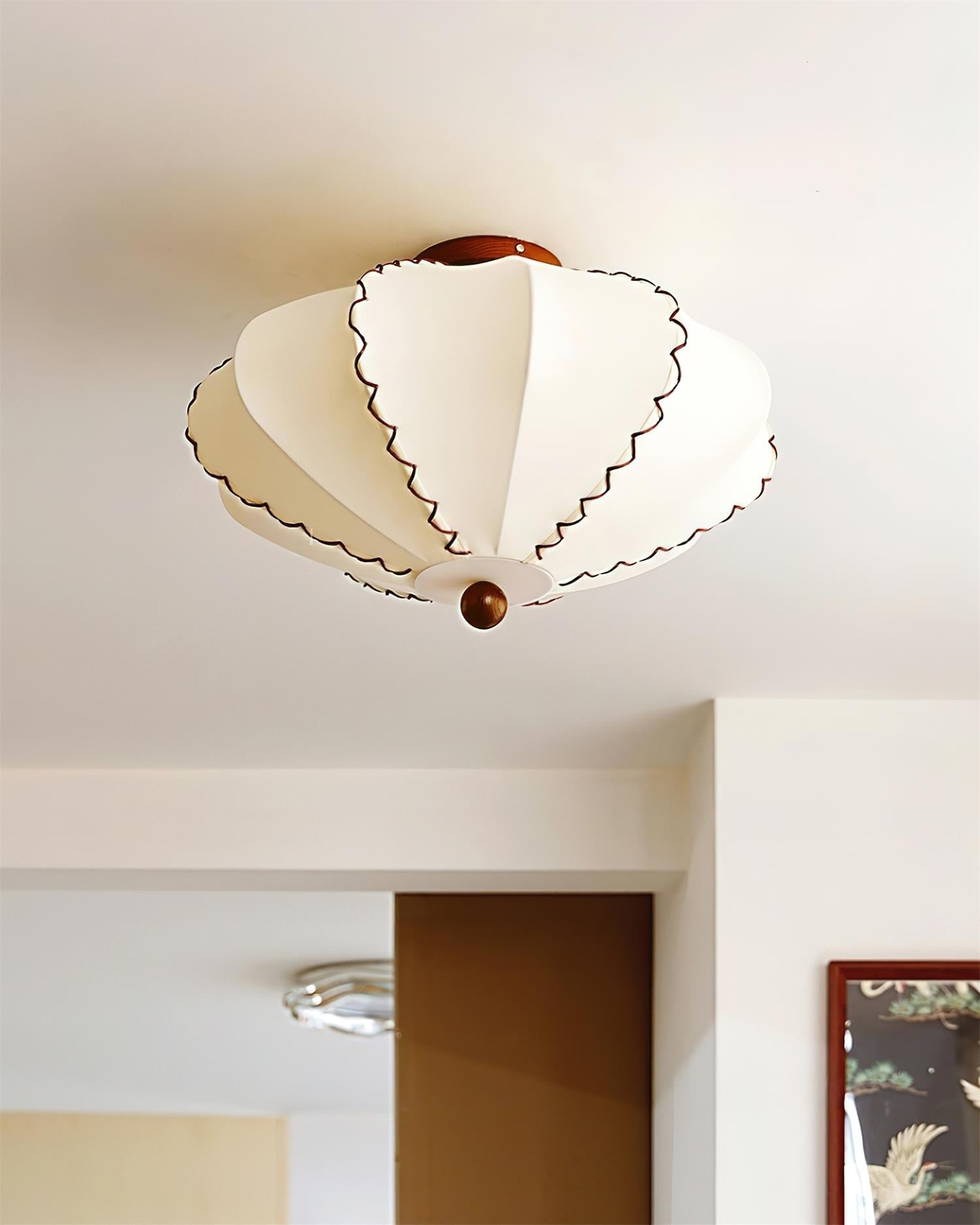 Freyza | Plafonnier en tissu beige et bois – Chambre, salon