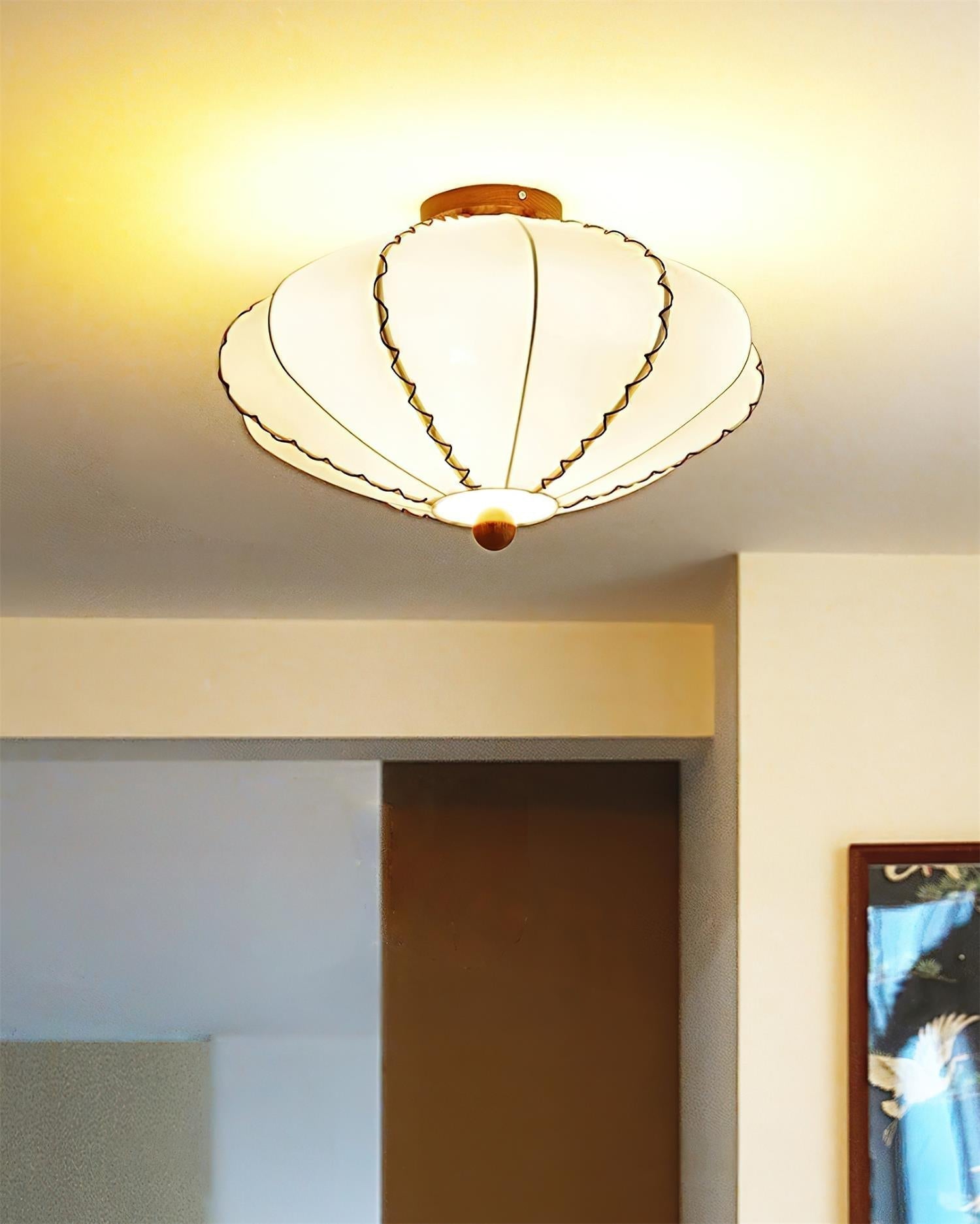 Freyza | Plafonnier en tissu beige et bois – Chambre, salon