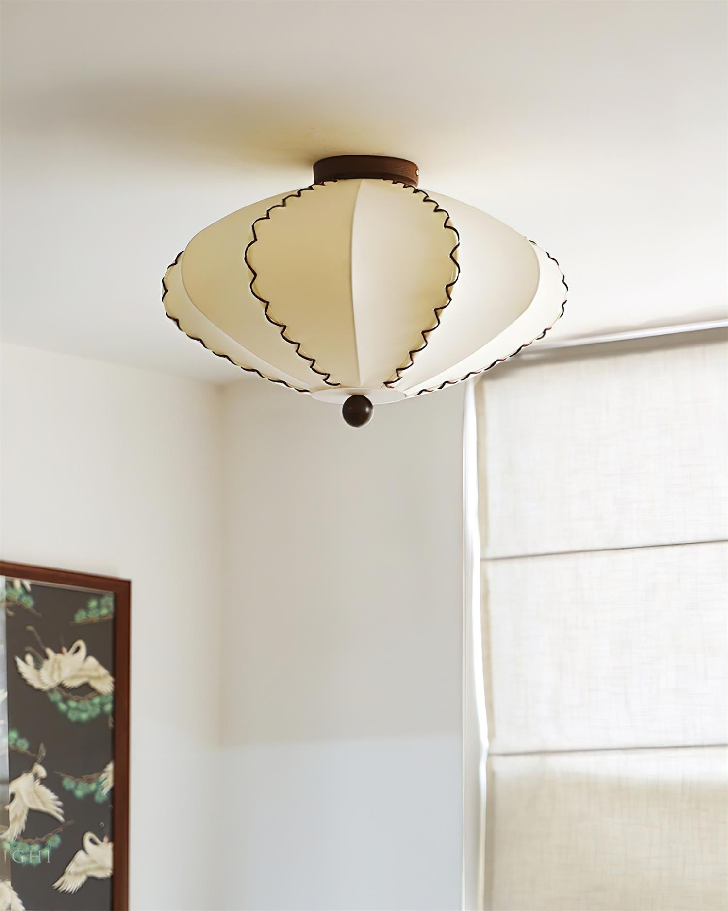 Freyza | Plafonnier en tissu beige et bois – Chambre, salon