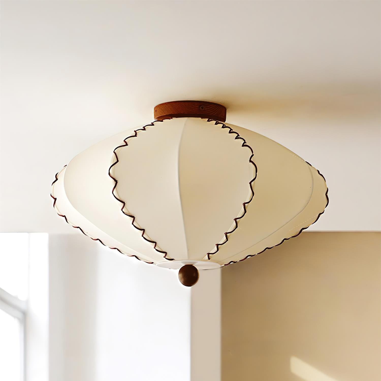 Freyza | Plafonnier en tissu beige et bois – Chambre, salon