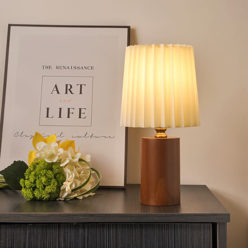 Luminara | Elegant Antique Brass and Wood Table Lamp for Living Room 4