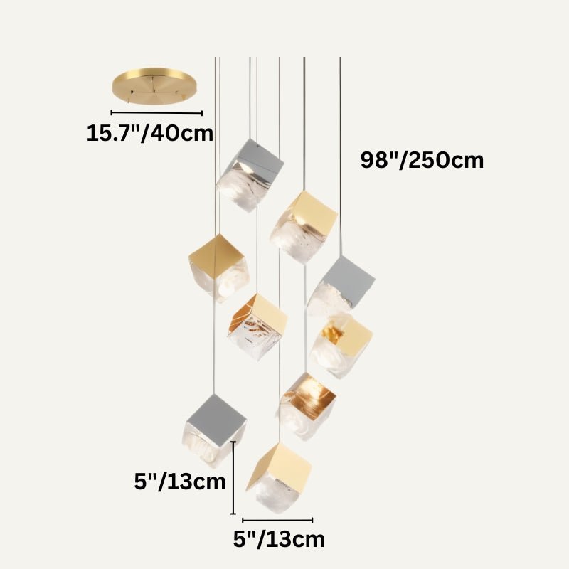 Freyza - Elegant Geometric Glass and Aluminum Chandelier