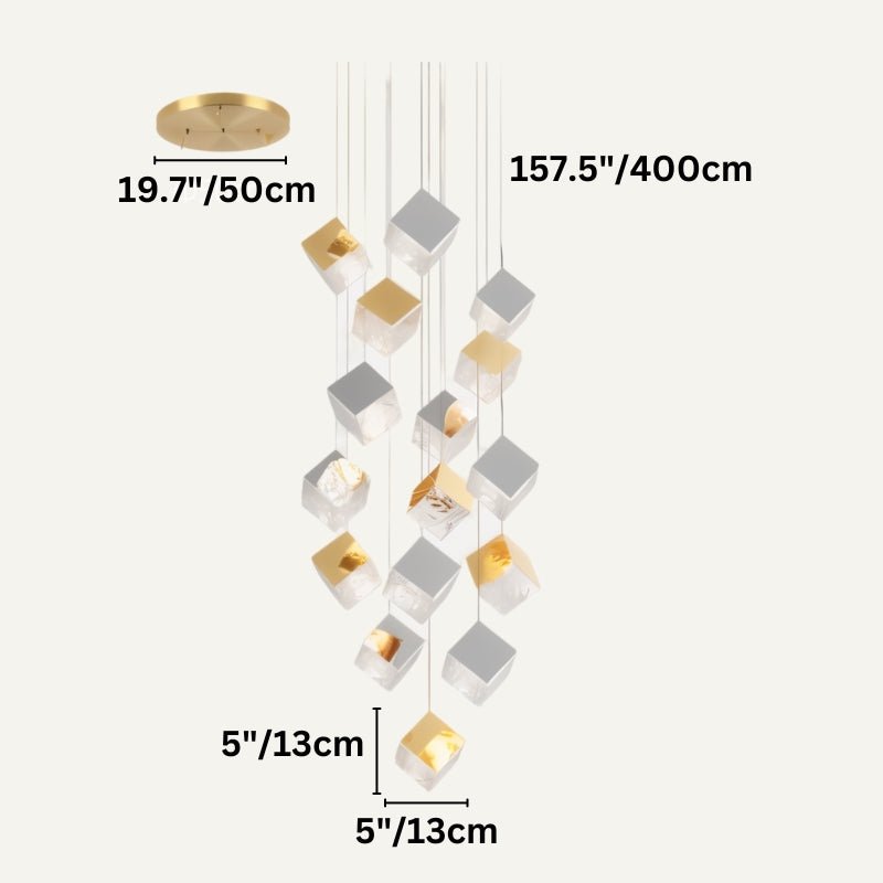 Freyza - Elegant Geometric Glass and Aluminum Chandelier