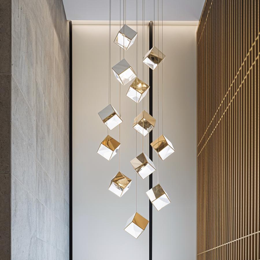 Freyza - Elegant Geometric Glass and Aluminum Chandelier