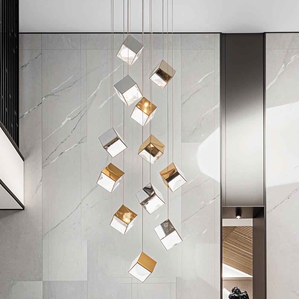 Freyza - Elegant Geometric Glass and Aluminum Chandelier