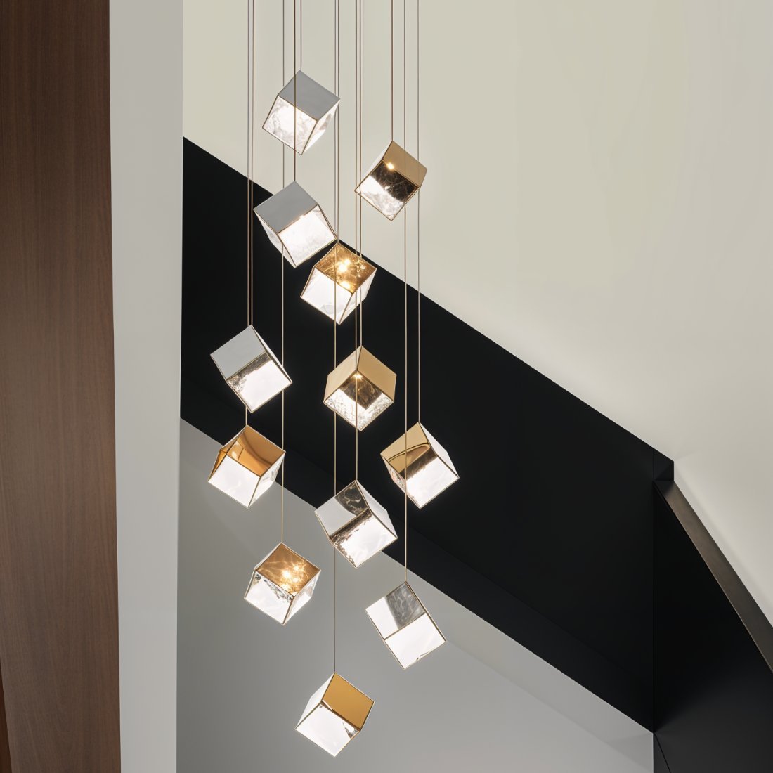 Freyza - Elegant Geometric Glass and Aluminum Chandelier