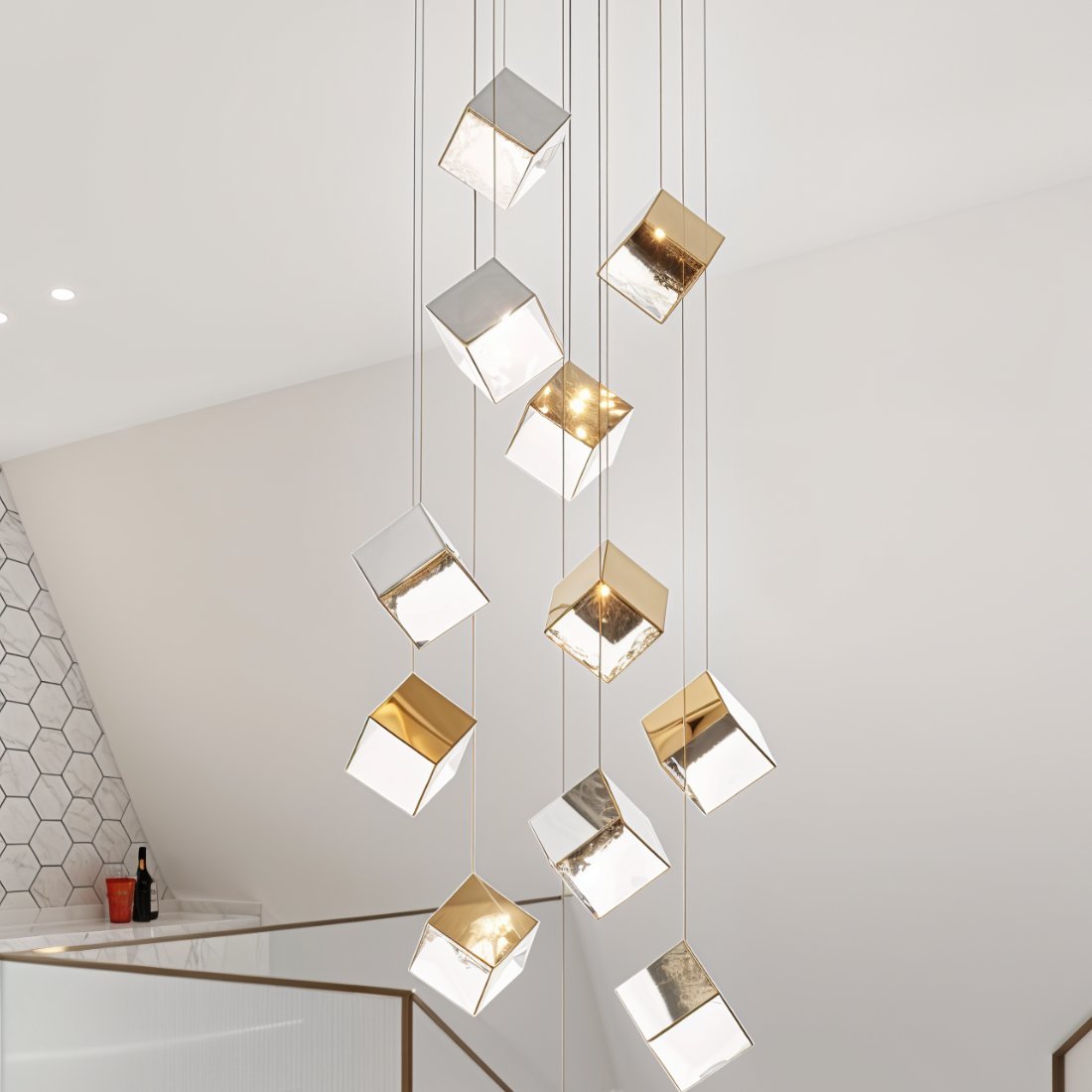 Freyza - Elegant Geometric Glass and Aluminum Chandelier