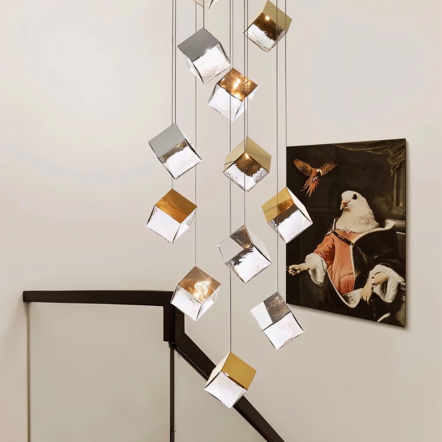 Freyza - Elegant Geometric Glass and Aluminum Chandelier