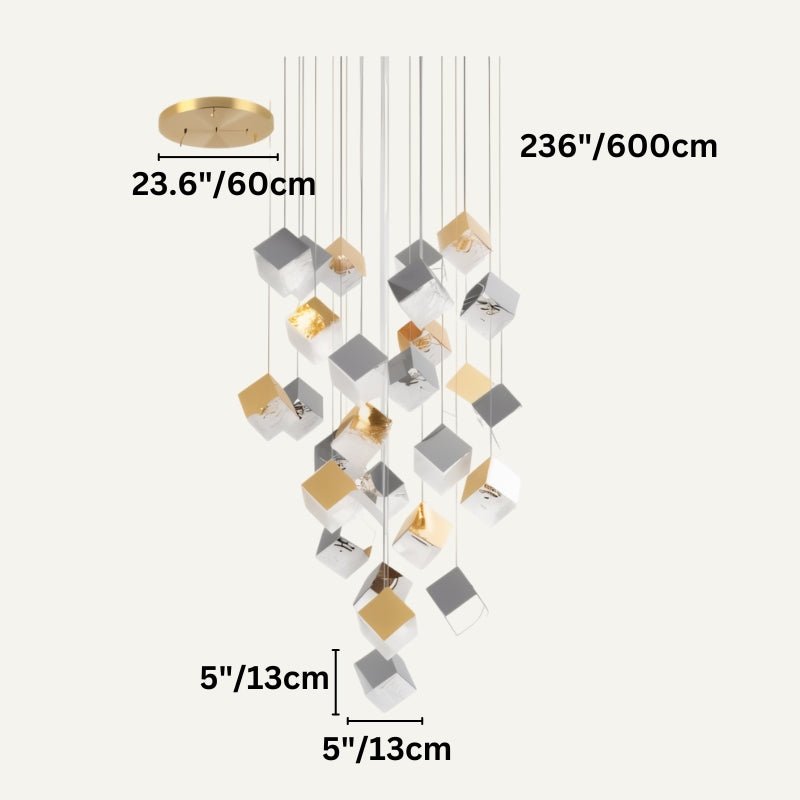 Freyza - Elegant Geometric Glass and Aluminum Chandelier