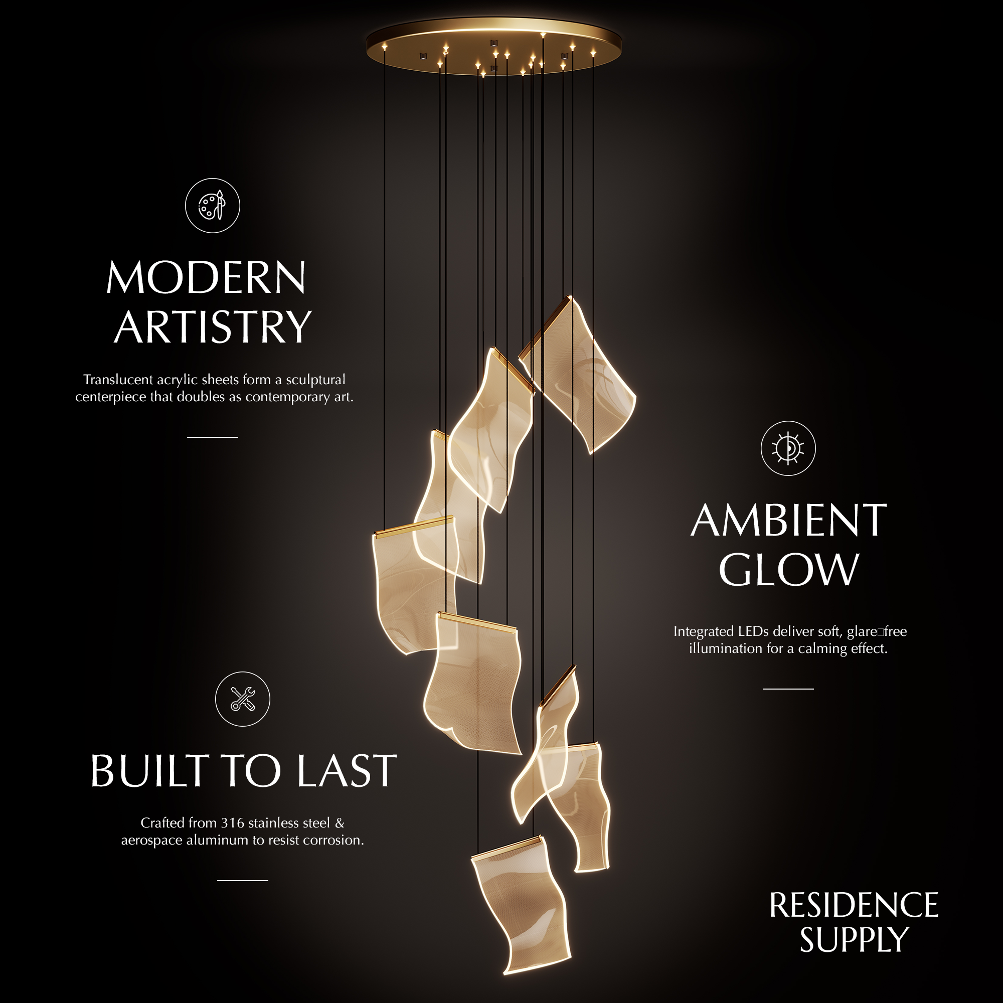 Freyza - Luminara | Elegant Modern Acrylic Sheets Chandelier Fixture
