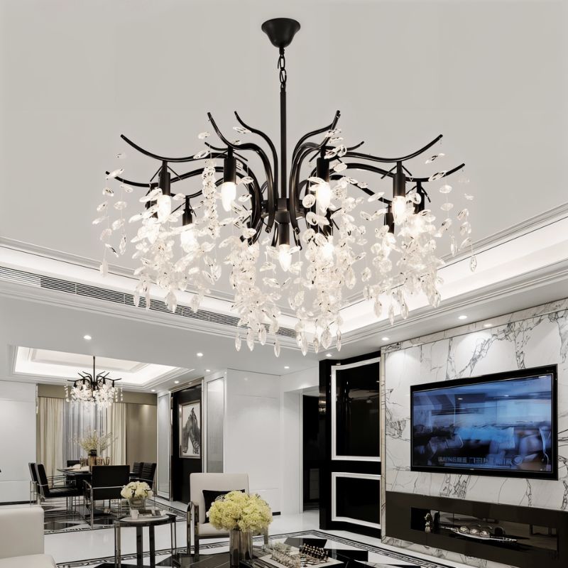 Freyza - Luminara | Elegant Modern Black Crystal Ceiling Chandelier for Dining Room