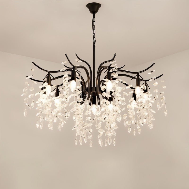 Freyza - Luminara | Elegant Modern Black Crystal Ceiling Chandelier for Dining Room