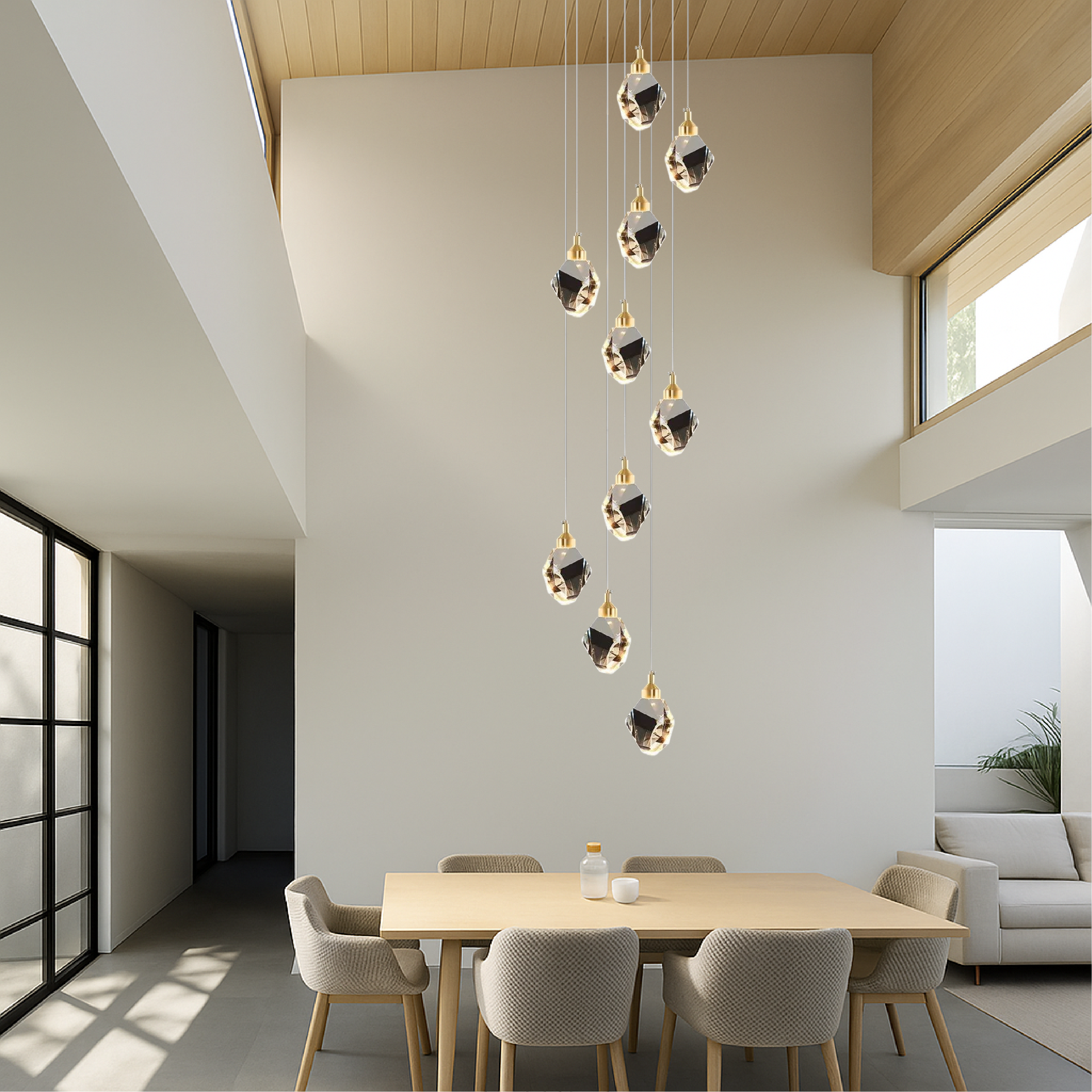 Freyza - Luminara | Lustre moderne élégant en cristal à 10 têtes pour escalier