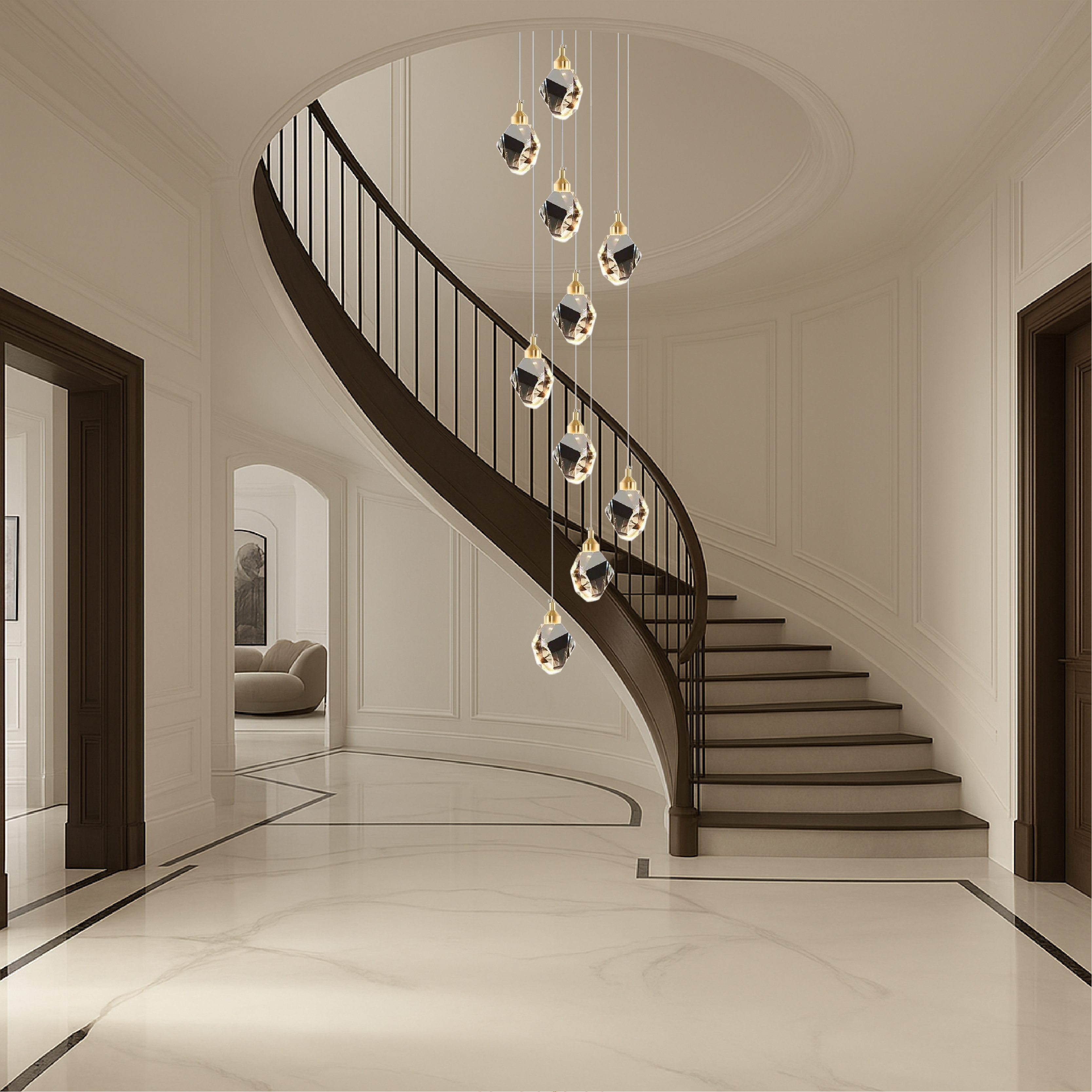 Freyza - Luminara | Lustre moderne élégant en cristal à 10 têtes pour escalier