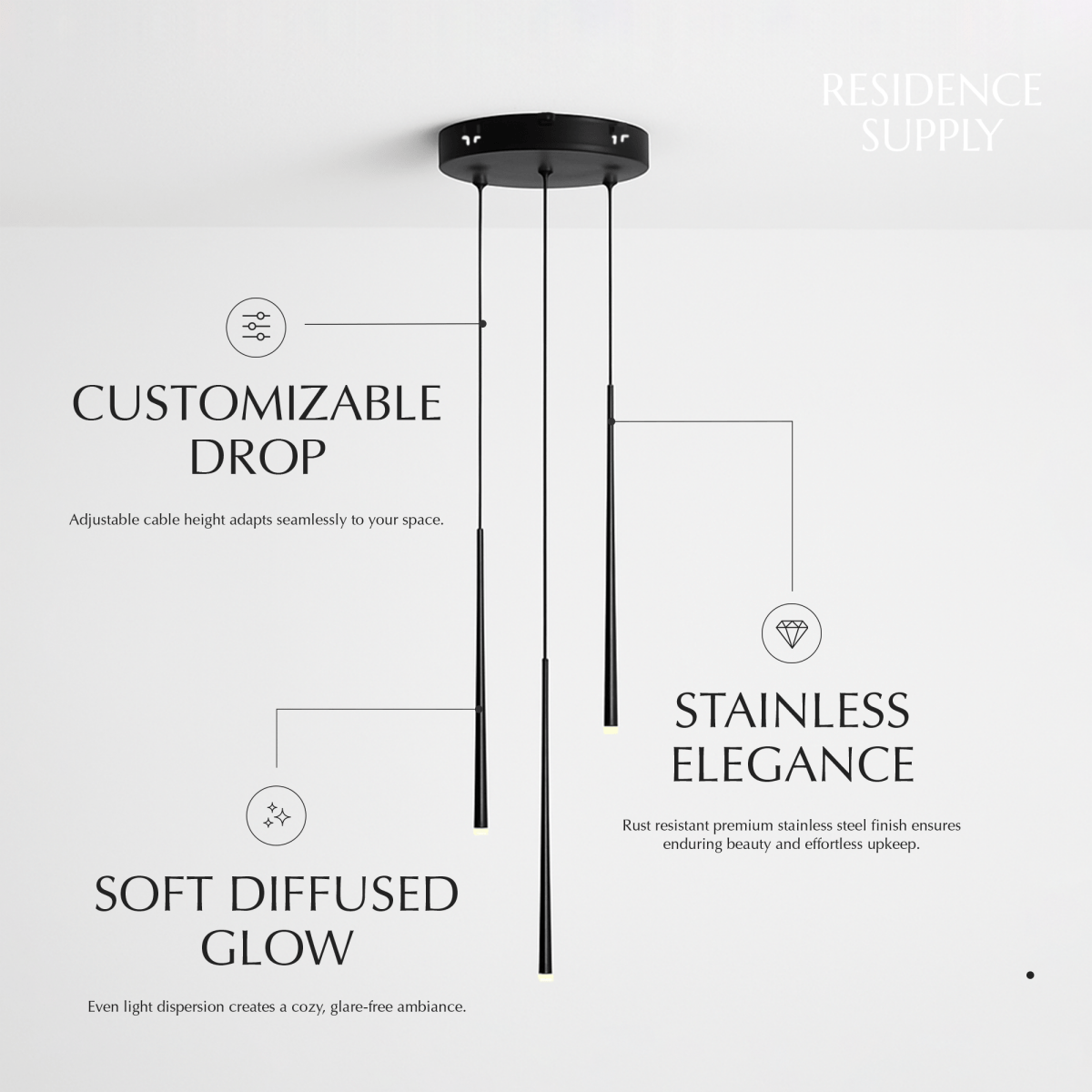 Freyza - Elegant Modern Stainless Steel Dining Room Chandelier Light