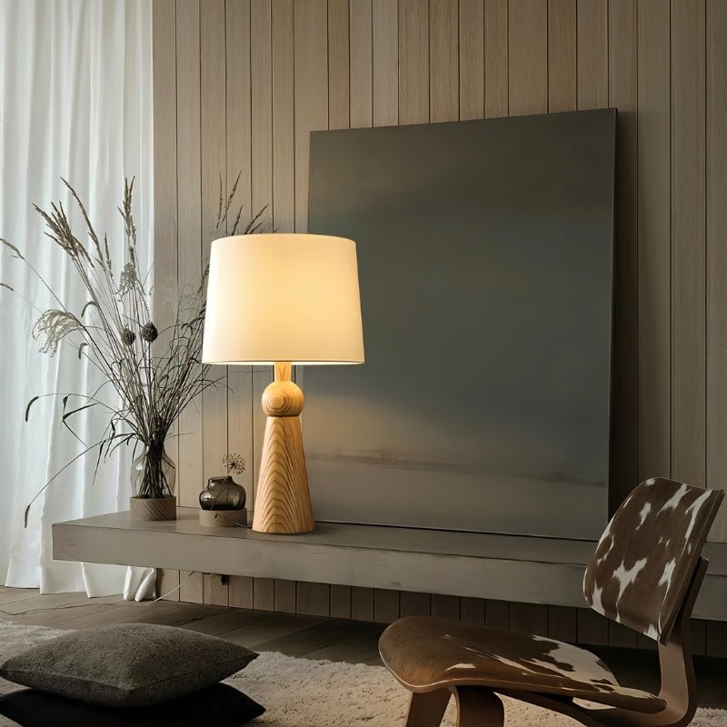 Luminara | Elegant Warm Wooden Base Bedside Table Lamp for Cozy Ambiance 0