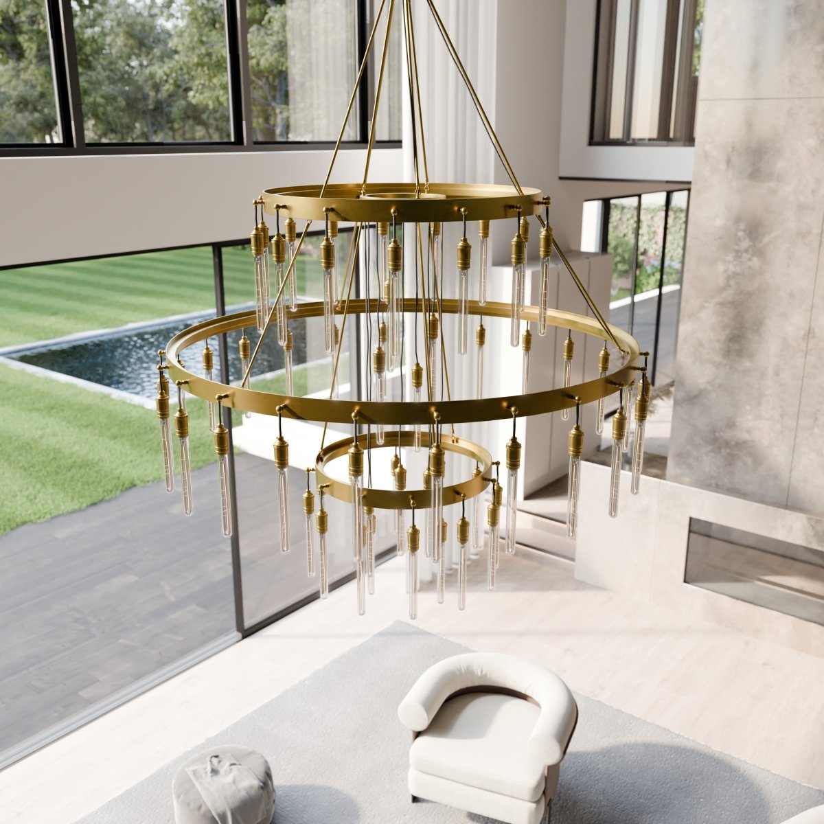 Freyza - Luminara | Modern Elegant Black 3-Tier Round Chandelier Light